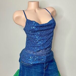 Vintage Y2K blue tank top with sequins 💙 by Stradivarius
